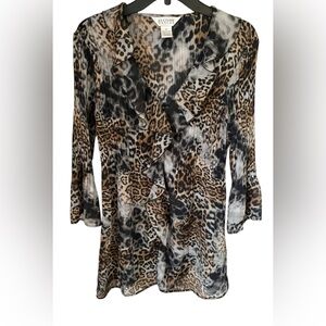 Allison Taylor Multicolor Leopard-Print Ruffle V-Neck Tunic
